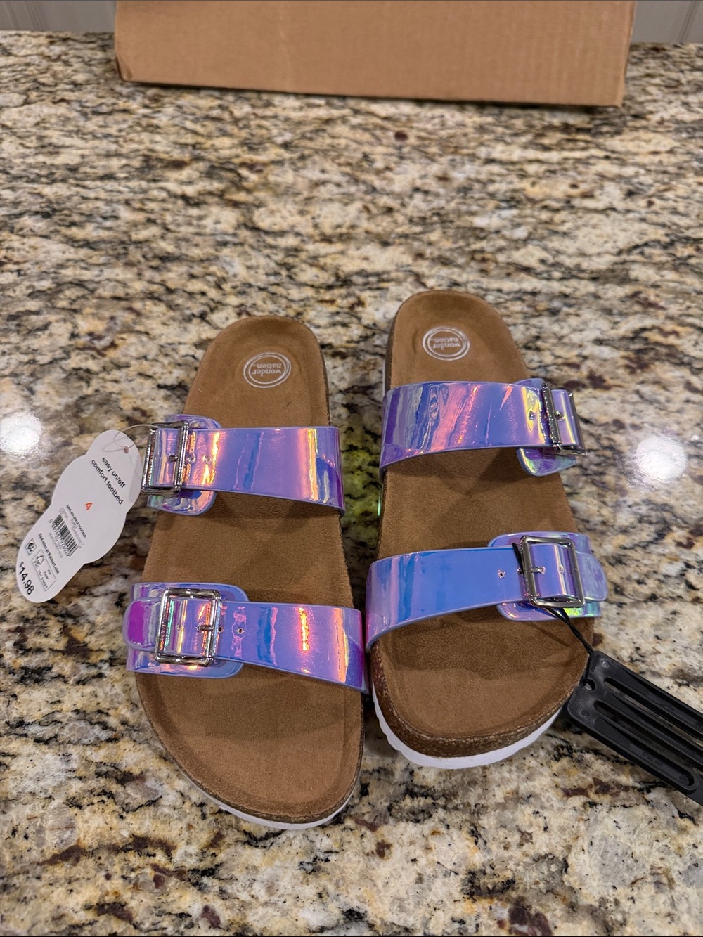 wonder nation Holographic Purple Iridescent Double-Buckle Slide Sandals